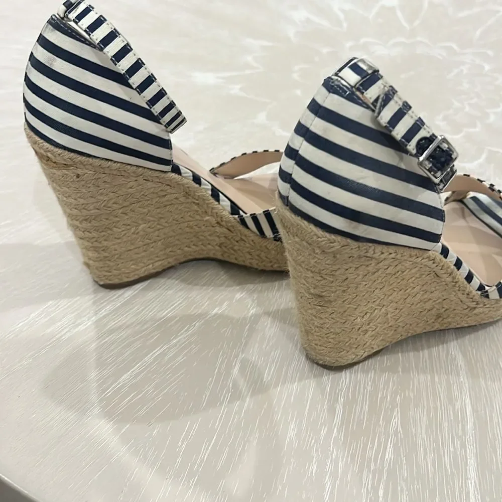 Nine West Blue & White Striped Wedges 7.5
